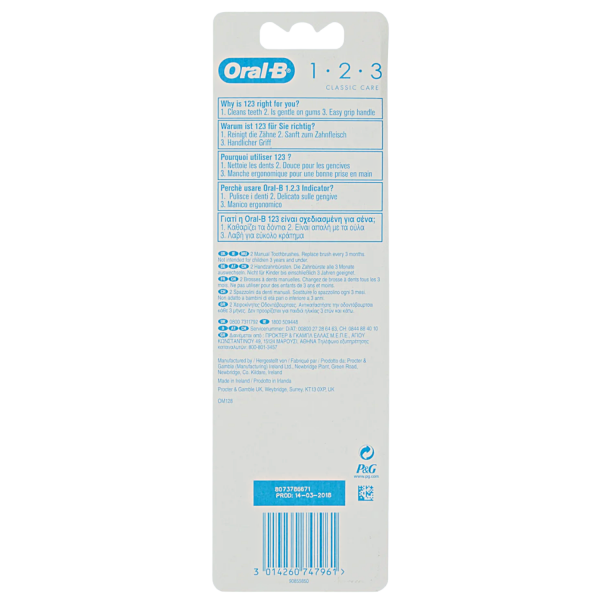 Oral-B Toothbrush Medium Classic Care 2pk 123ct