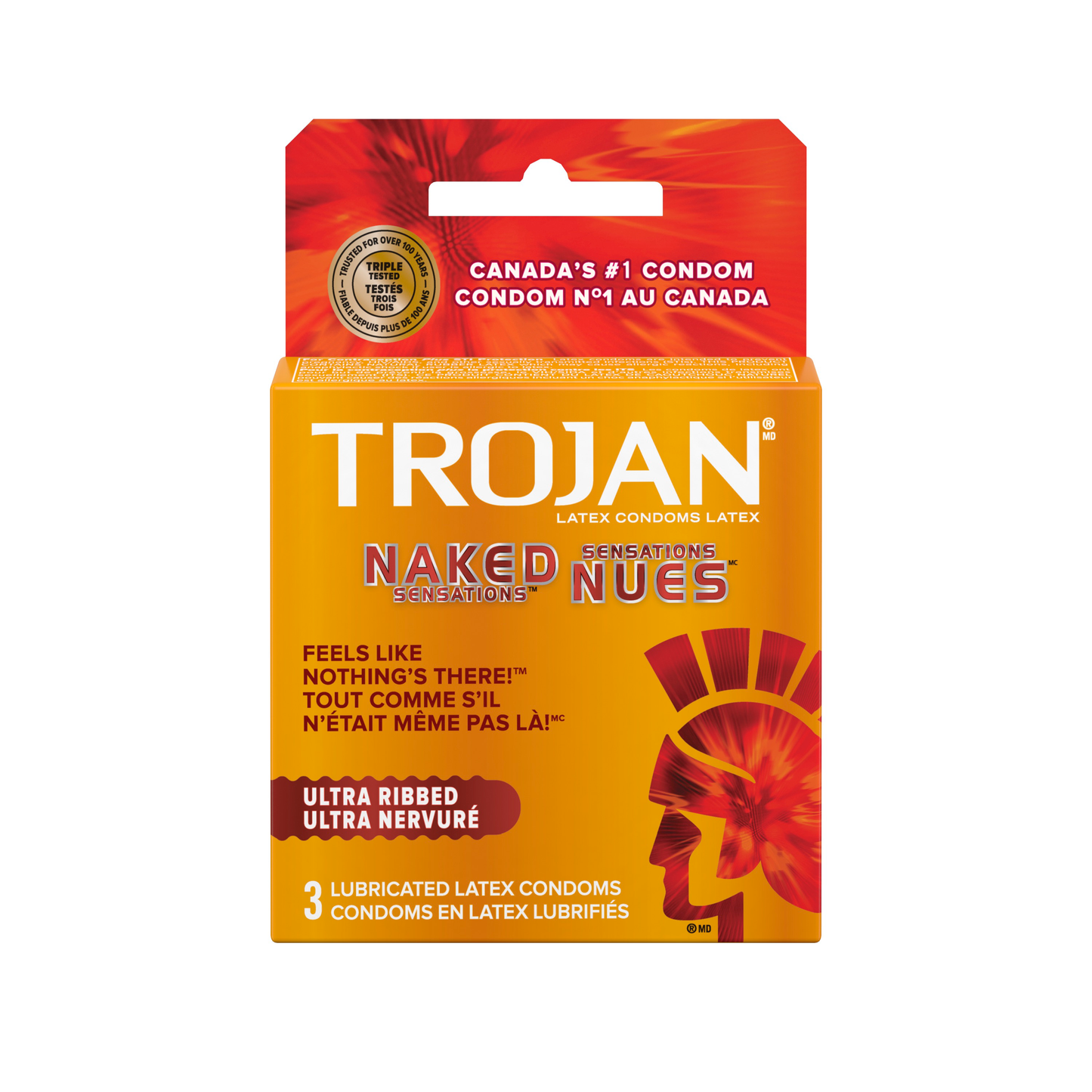 Trojan Condoms Ultra Ribbed Naked Sensations 3ct