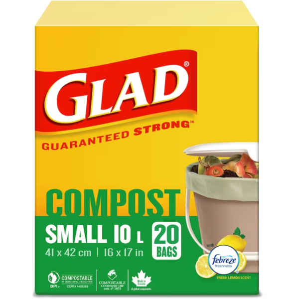 Glad Compost Garbage Bags Small 9.8L Lemon 20 Count