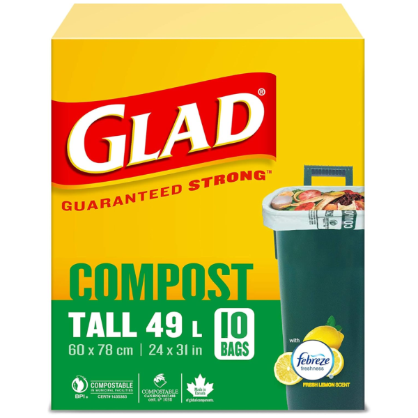 Glad Compost Garbage Bags Small 49L Lemon 10 Count