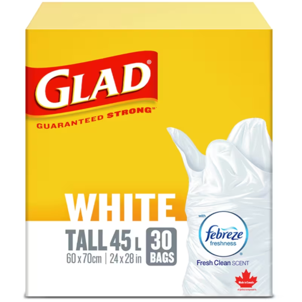 Glad Garbage Bags White Tall 45L 30 Count