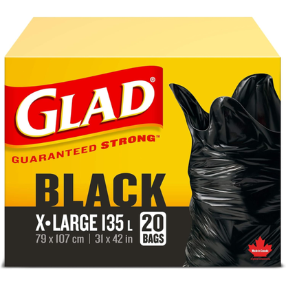 Glad Garbage Bags Black X-Large 135L 20 Count