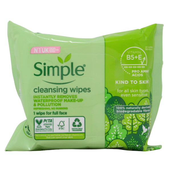 Simple Facial Wipes 20 Count Bio