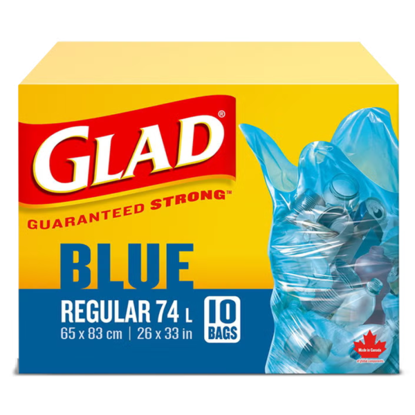 Glad Kitchen Bags Easy-Tie Blue Regular 75L 10 Count