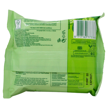 Simple Facial Wipes 20 Count Bio