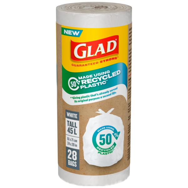 Glad Kitchen Bags White Tall 45L Roll 28 Count