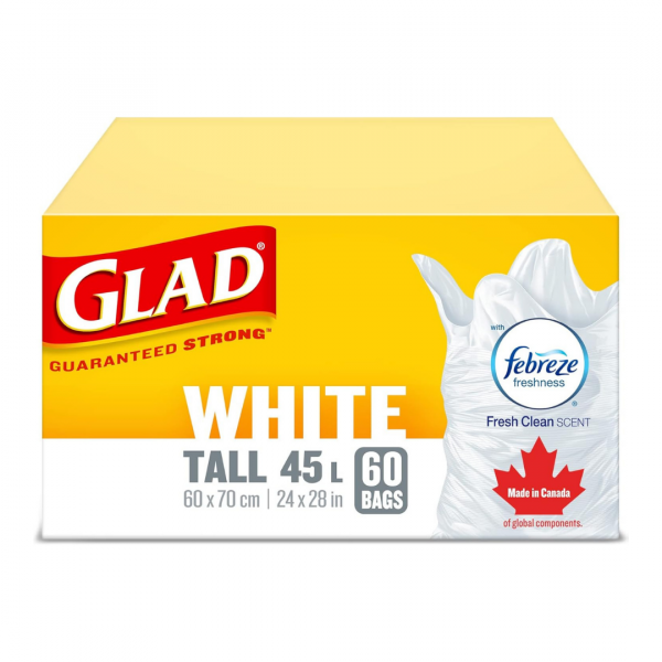 Glad Garbage Bags White Tall Febreze 45L 60ct
