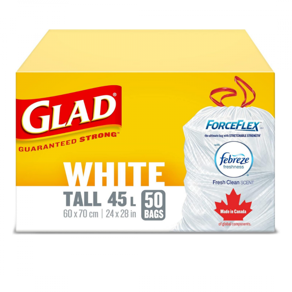 Glad Garbage Bags White Tall Febreze 45L 50ct