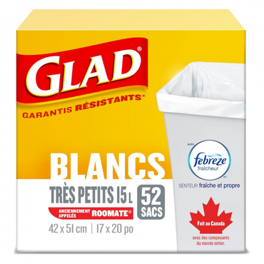 Glad Garbage Bags White X-Small Febreze 15L 52ct