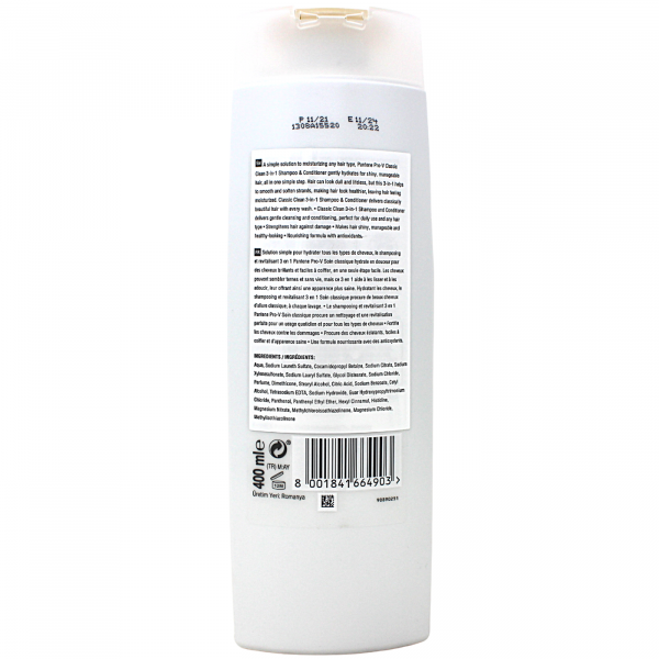 PANTENE PRO-V Shampoo 400ml 3-in-1 Classic Care Clean