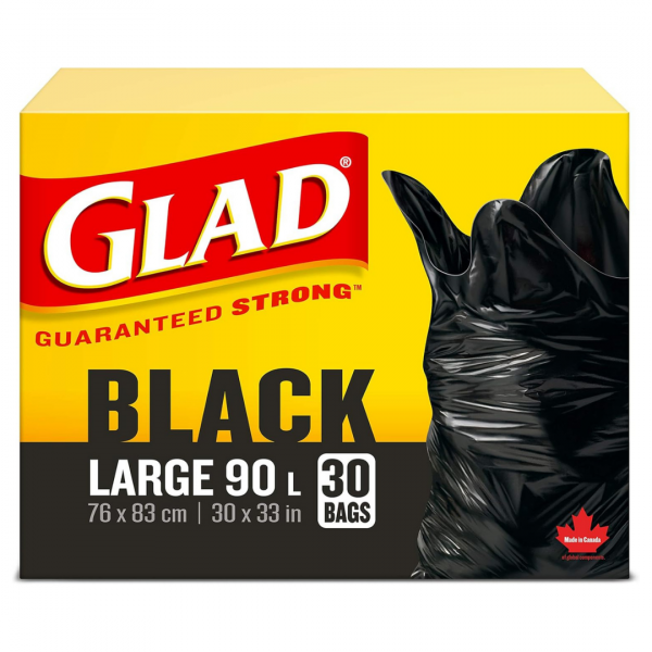 Glad Garbage Bags Black Large 90L 30ct
