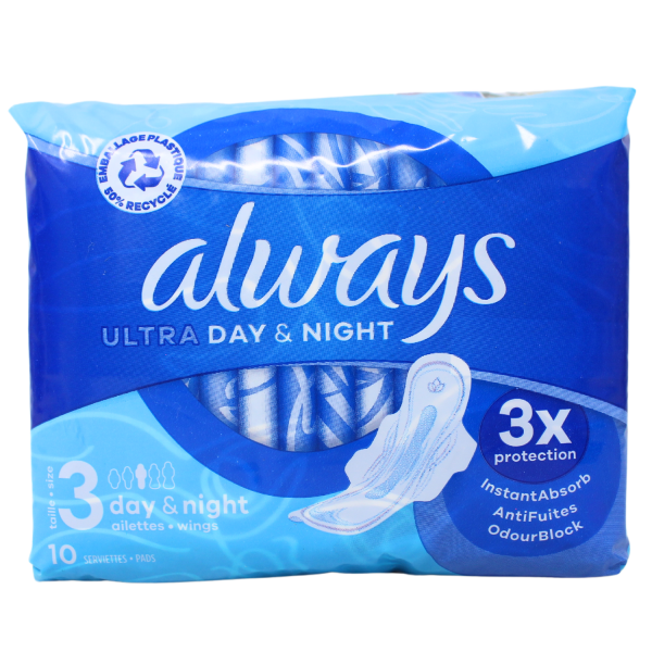 Always Ultra Pads Day & Night with Wings Size 3 10ct
