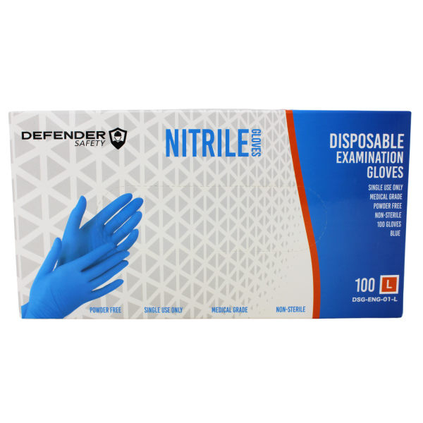 Defender Safety Nitrile Blue Exam Gloves 100 Count Large