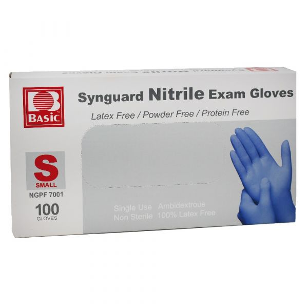 Basic Synguard Nitrile Exam Blue Gloves 100 Count Small