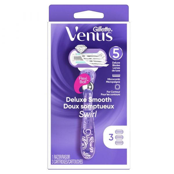 Gillette Venus 1Razor + 3Cartridges Deluxe Smooth Swirl