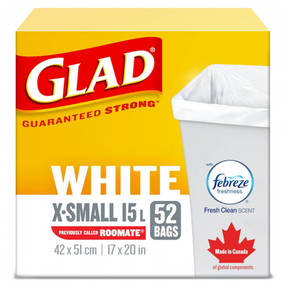 Glad Garbage Bags White X-Small Febreze 15L 52ct