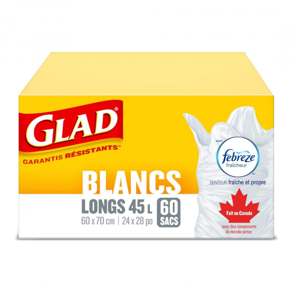 Glad Garbage Bags White Tall Febreze 45L 60ct