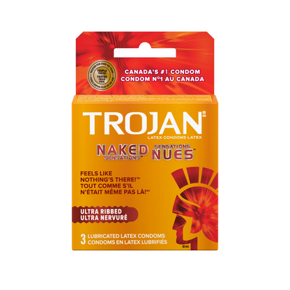 Trojan Condoms Ultra Ribbed Naked Sensations 3ct
